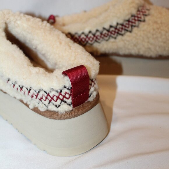 NEW UGG WOMEN'S TAZZ SHEARLING BRAID TASMAN‎ PLATFORM SLIPPERS NATURAL - Picture 4 of 6